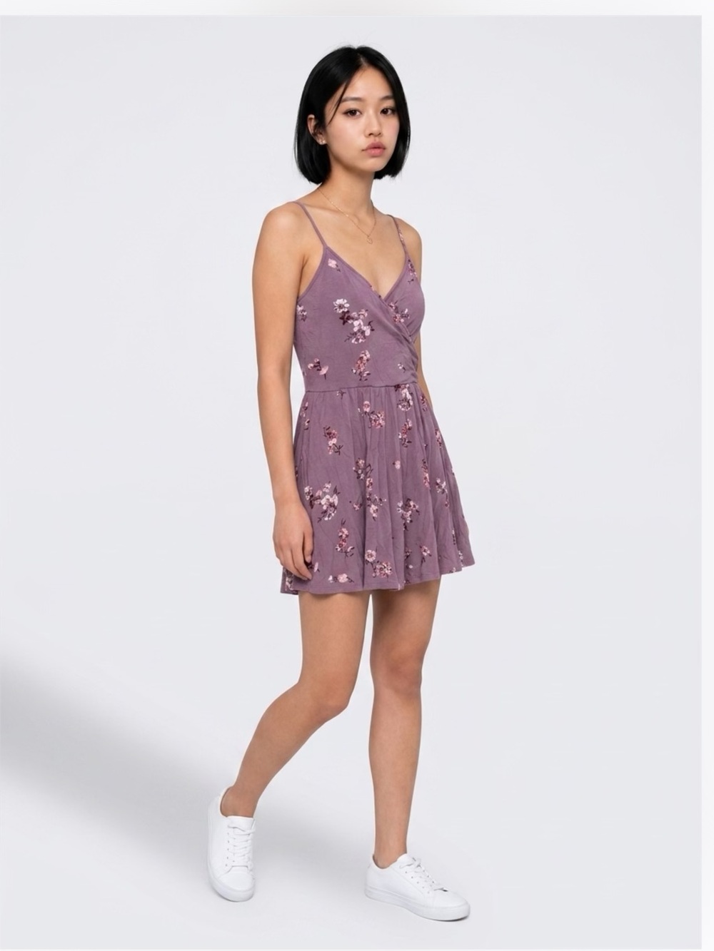 Garage Mauve Floral Spaghetti-Strap Romper - Picture 1 of 6